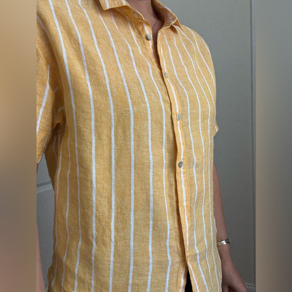 Yellow Striped Button-Up Women's Top - Picture 7 of 8